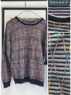 Tundra Striped Crewneck Sweater with Rainbow Stitching